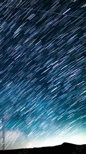 Vertical Shot Star Trails of Milky Way Galaxy June in East Sky and Red Rock Canyon Astrophotography Time Lapse in California USA