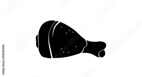 A simple black silhouette of a cooked chicken leg or drumstick