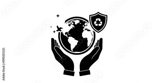 Protecting our planet hands cradling earth with a shield symbol