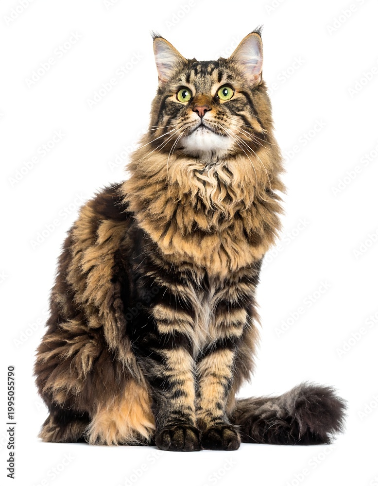 Fototapeta premium Maine Coon Cat Sitting Isolated White.
