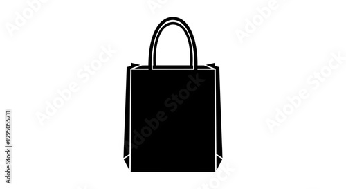 Simple black silhouette of a paper shopping bag with handles