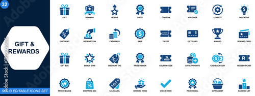 Fotografie Gift and rewards icon set