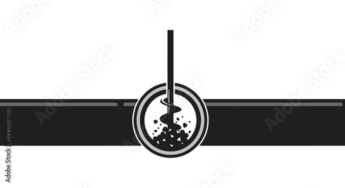 Simple black and white illustration of an auger drilling into ground