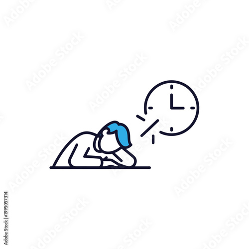 Bored person waiting for time to pass with clock symbol.