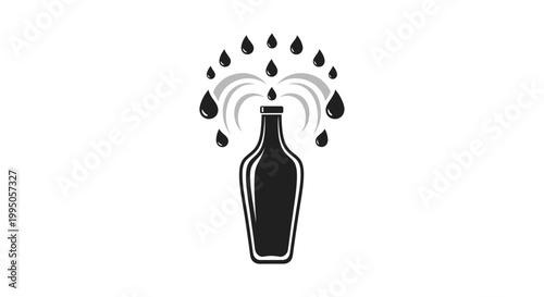 Bottle Pouring Liquid With Droplets Splash.