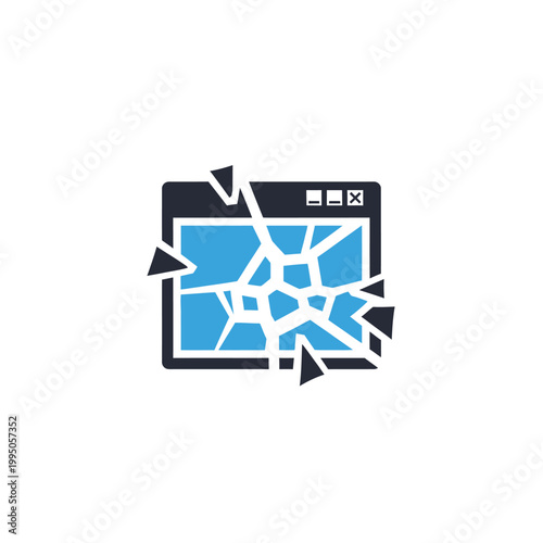 Broken Computer Screen Icon Represents Digital Damage.