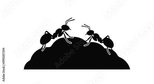 Black ants on a mound a striking silhouette on transparent background