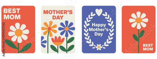 Collection of Four Mother's Day Greeting Cards with Floral and Text Designs mothers day flower