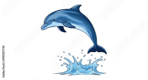 A dolphin jumping out of the water with a splash isolated on white background