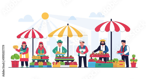 Empowered local entrepreneurs driving community-based commerce in a sustainable global marketplace illustration