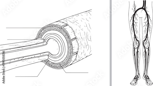 Human Circulatory System Diagram with Blood Vessel Cross-Section Illustration Isolated on White Background