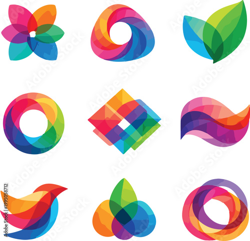 Abstract Colorful Logo Icons Set, Geometric Shapes and Organic Forms Vector Illustration