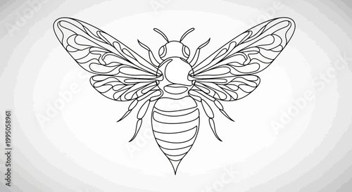 Detailed Bee Outline Drawing, Insect Vector Art, Nature Illustration