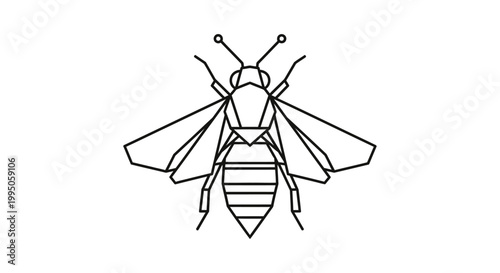 Minimalist Bee Illustration - Geometric Insect Line Art