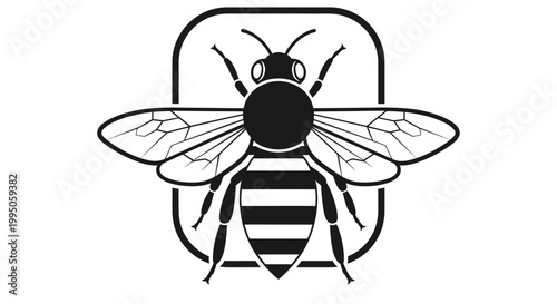 Stylized Bee Icon - Black and White Insect Symbol