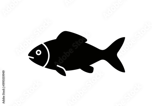 A very cute and perfect looking black silhouette of a tuna fish on for design use
