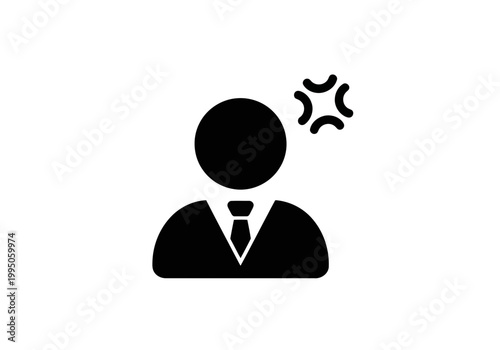 A very smooth and perfect black silhouette of a businessman in a deep black business suit with an angry sign bursting above his head