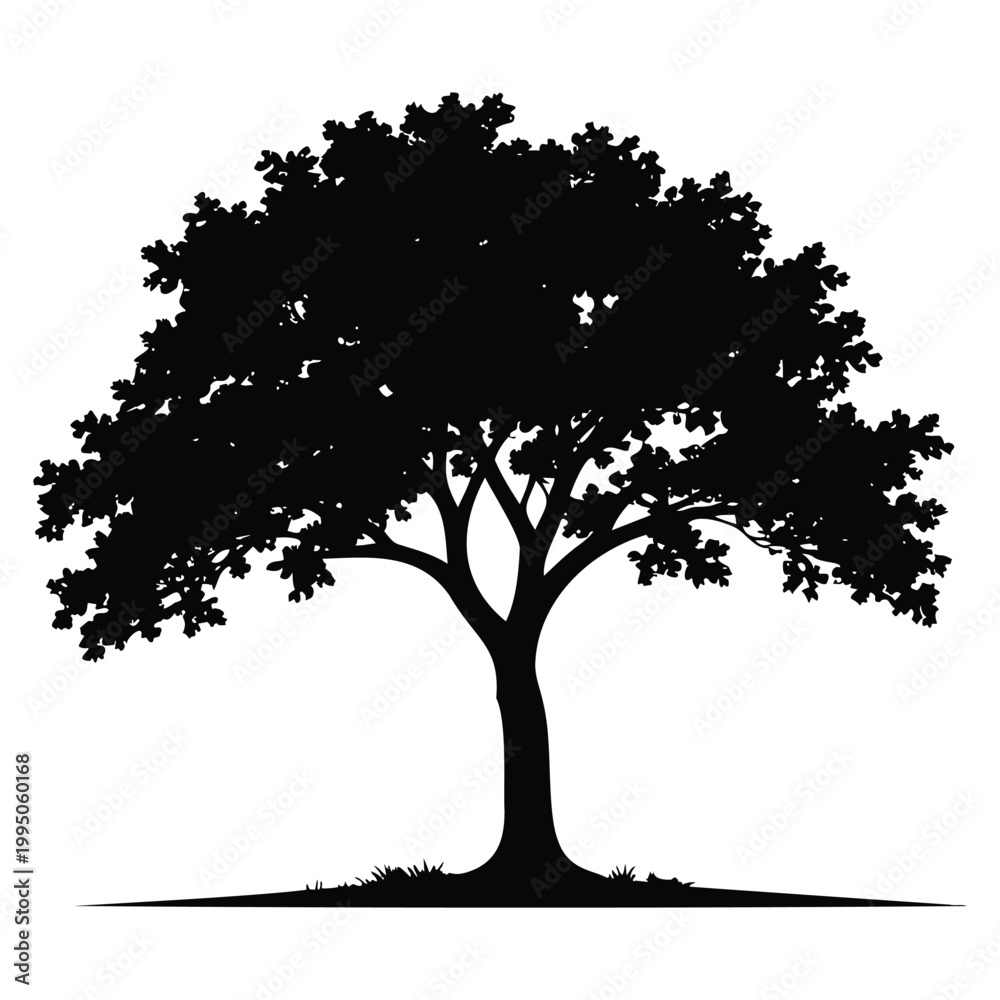 Fototapeta premium Vector silhouette of a tree illustration with branches and leaves in seasonal nature style