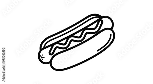 A simple black hotdog illustration with mustard and relish on transparent background silhouette