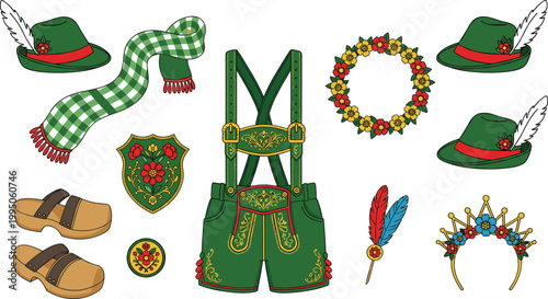 Colorful vector illustration of Bavarian clothing symbolizing tradition and culture