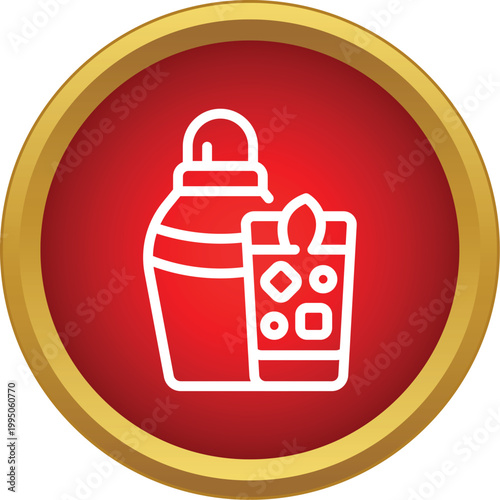 Cocktail shaker and refreshing drink glass icon representing barware and mixology