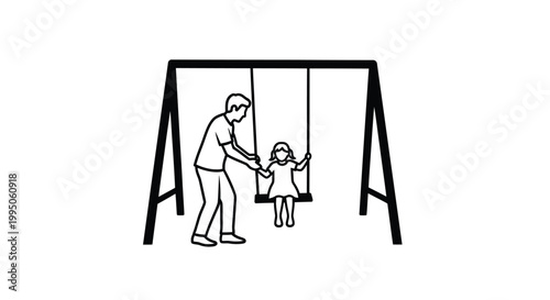 Father pushing daughter on swing set simple design on transparent background silhouette