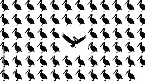 Colorful vector illustration of pelican silhouettes symbolizing individuality and contrast