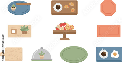 Colorful vector illustration of serving trays symbolizing food presentation and design