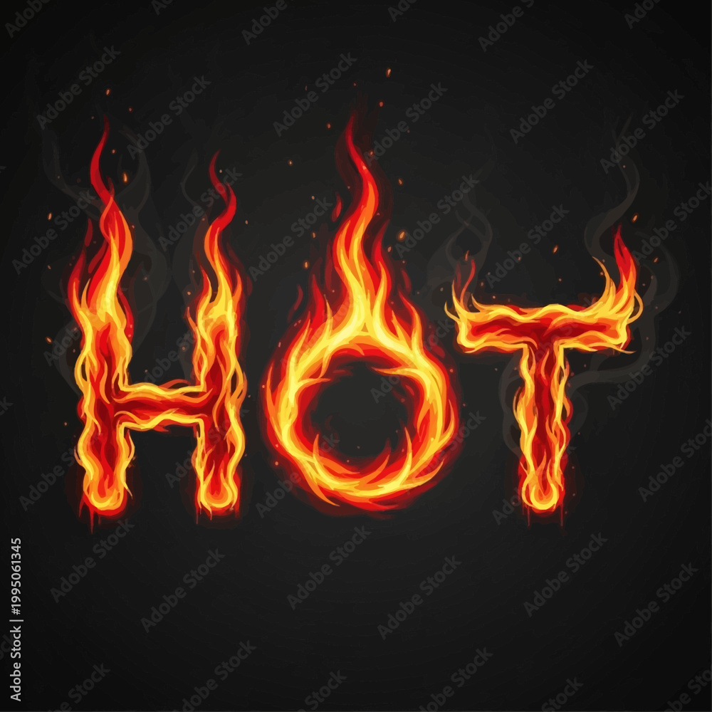 Fototapeta premium The word HOT made of fire.
