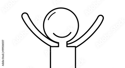 A simple stick figure with raised arms.
