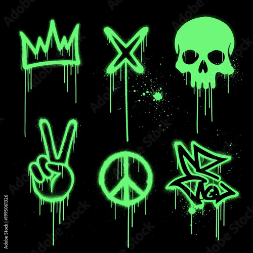 Neon graffiti symbols and signs.