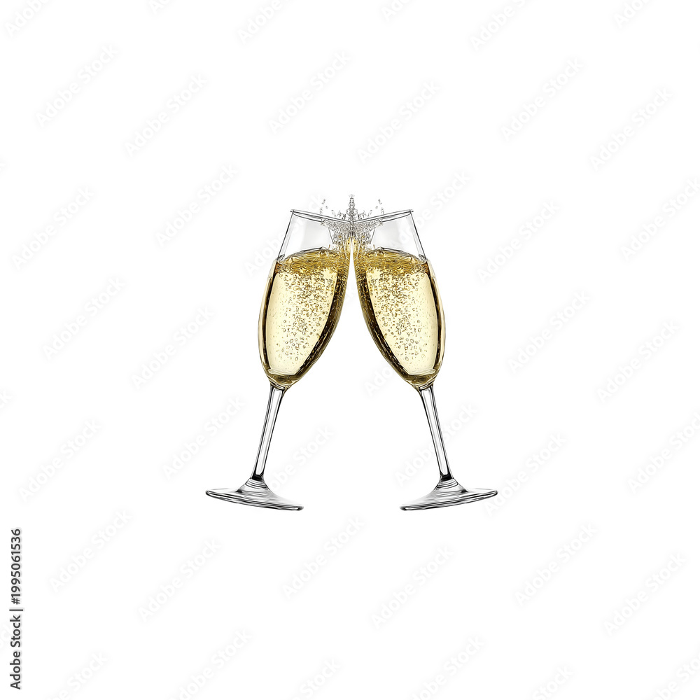 Fototapeta premium Champagne Glasses Clinking Toast Celebration Isolated on Clean Background