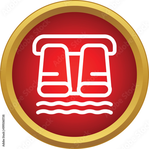 Water dam barrier managing water flow in a control gate, flat icon