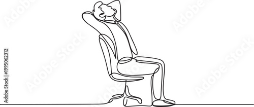 Continuous one line drawing man sitting in a work chair with hands holding his waist. Stretch body and mind. Work overtime on weekends. one line Icon drawing