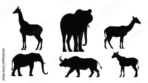 Canvas Print Wild Animals Silhouette Vector Collection of Wildlife and Farm Animal Icons