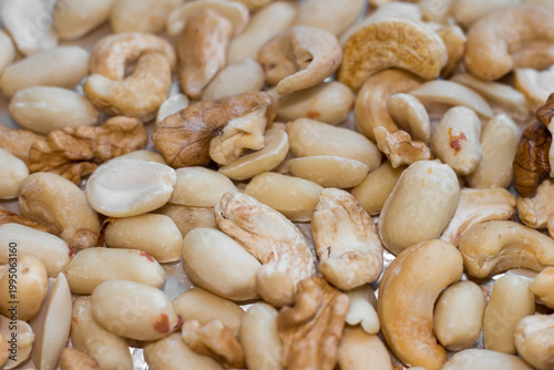 Nuts texture peanuts cashew walnut close up background 
