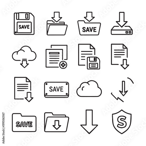 Download and Save Icons with Cloud and Security Symbols for Data Management