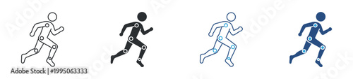 Motion Tracking icon set. Running human with joint markers, biomechanics and movement analysis concept, fitness tracking and body performance symbol, vector illustration