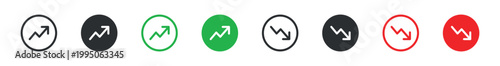 Market Trend icon set. Up and down arrows in circular icons, business growth and decline concept, financial analytics and performance symbol, vector illustration