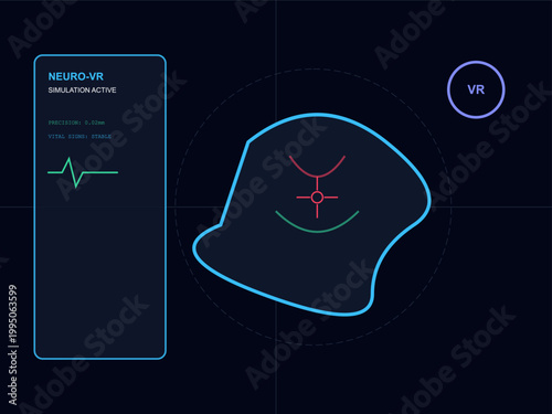 Virtual Reality VR Neurosurgery Simulation Interface with 3D Brain Mapping and Surgical Precision HUD