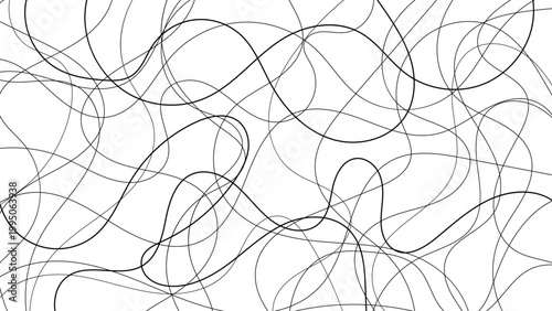 Abstract Black Scribble Lines on White Background – Minimal Chaotic Curve Pattern Design