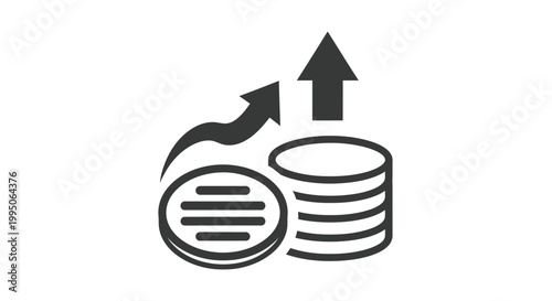 Vector graphic illustration of growing coins with arrows indicating financial increase and success