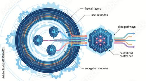 Infographic of a secure network system.