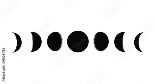 Vector graphic illustration of lunar cycle phases in a row