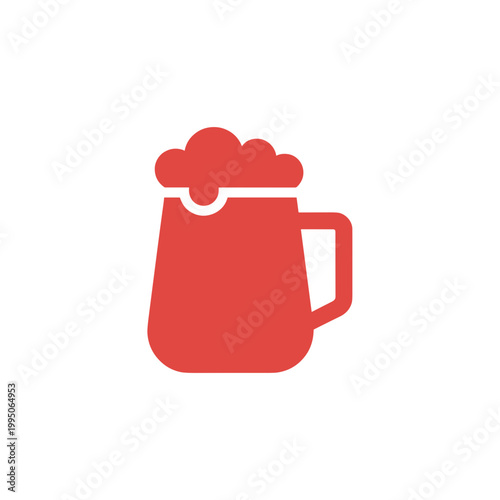 Red beer mug with frothy head on minimalist background for Oktoberfest