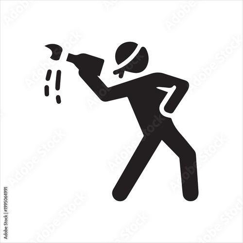 Person throwing object icon. Protest violence and aggressive behavior. Monochrome black and white symbol