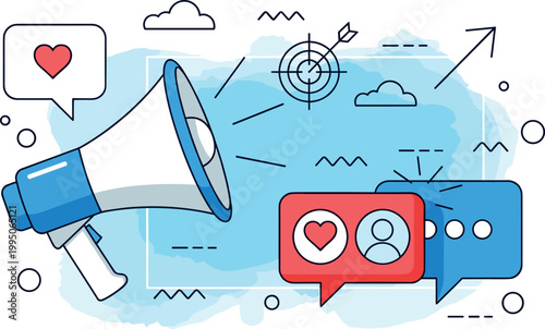 Illustration of Megaphone announcing social media