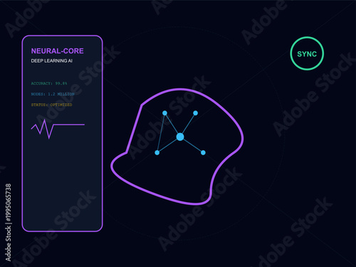 Neural Network Artificial Intelligence Brain Core with Deep Learning Data Analysis Interface
