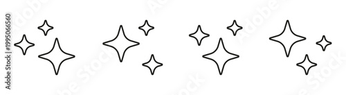 Four sets of sparkle icons. Decorative star shapes for clean and shine effect. Graphic elements for design decoration. Vector illustration