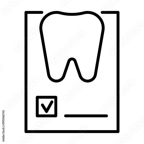Tooth icon on checklist for medical exam. Dental health report with checkbox sign. Oral hygiene checkup form. Stomatology procedure documentation, dental clinic service and report. Vector illustration